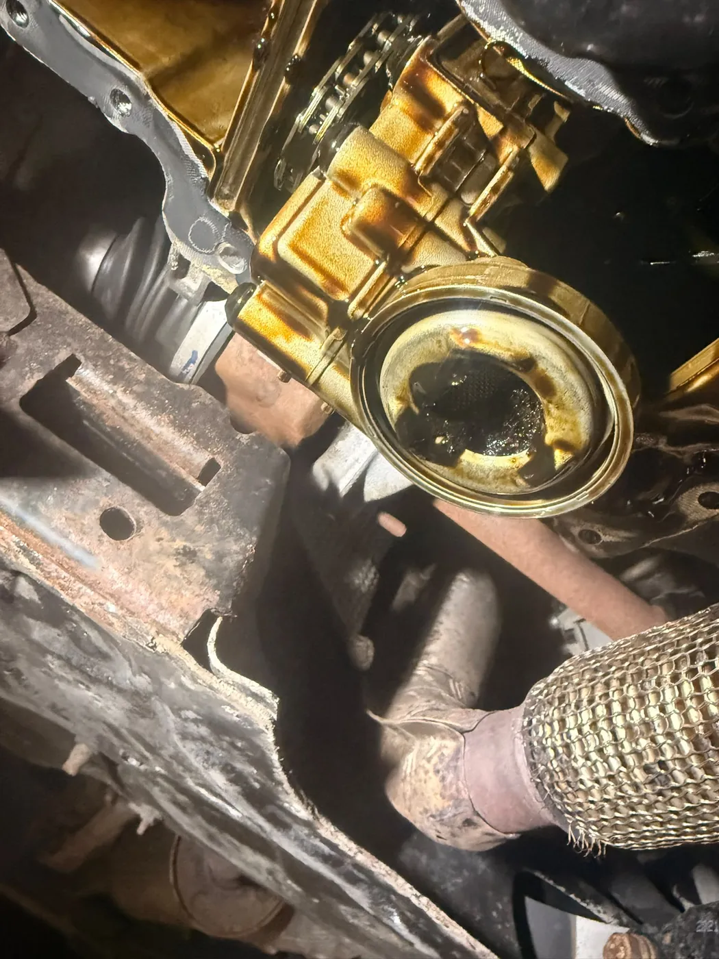 Engine components exposed during servicing and repair work